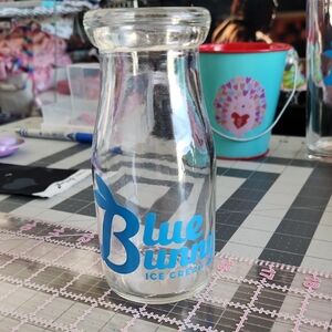 Blue Bunny Glass Milk Bottle